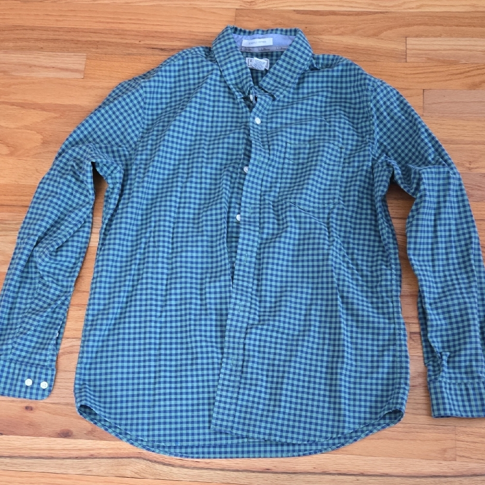 Men's Green and Blue Large LL Bean Checkered Shirt